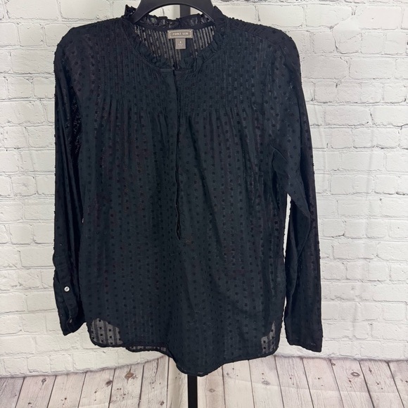 Point Sur Black Swiss Dot Long Sleeve Button Down Blouse Size 4 - Picture 1 of 7